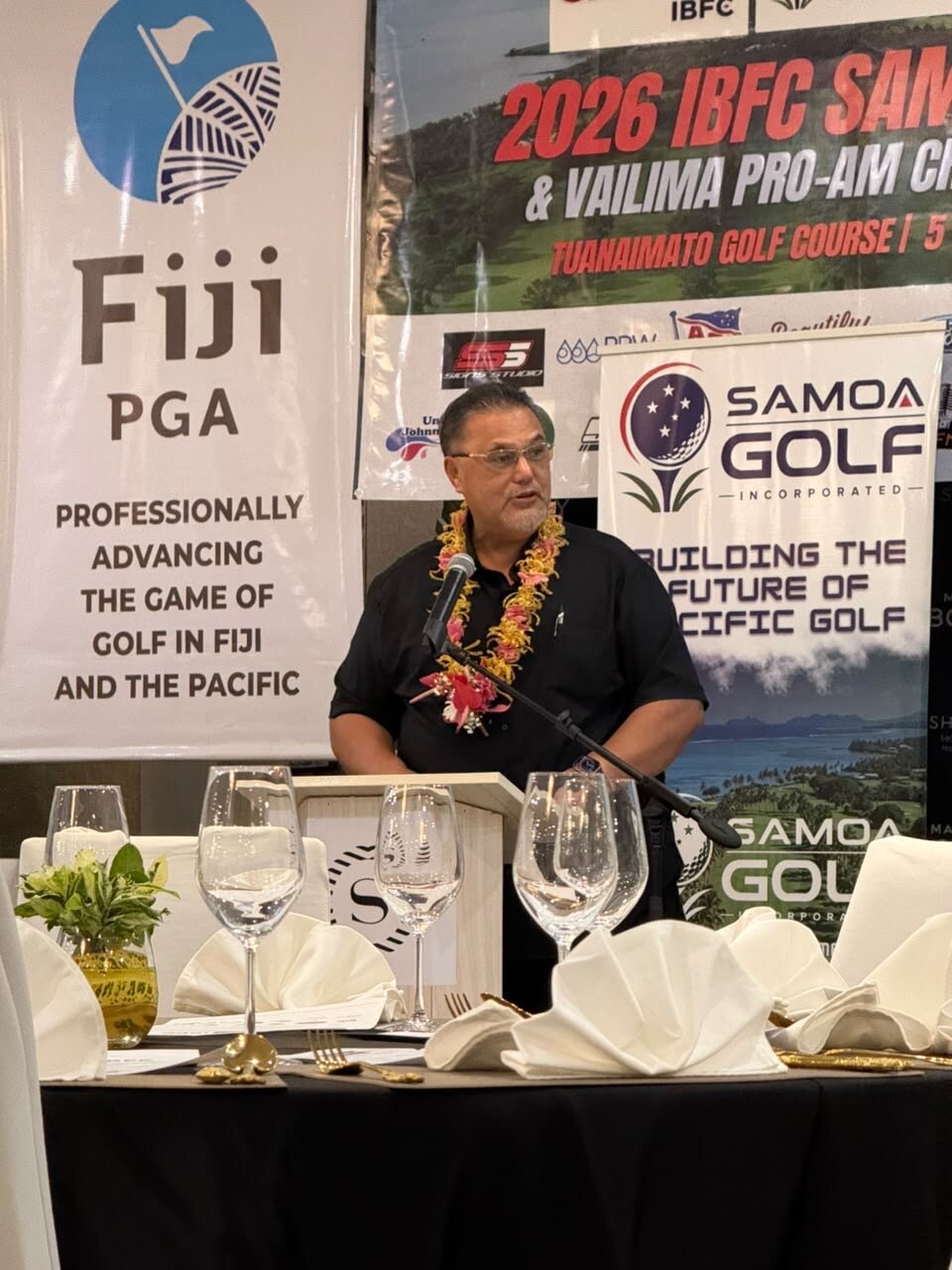 Leiataua Isikuki Punivalu, President of Samoa Golf Incorporated, delivering the final speech
